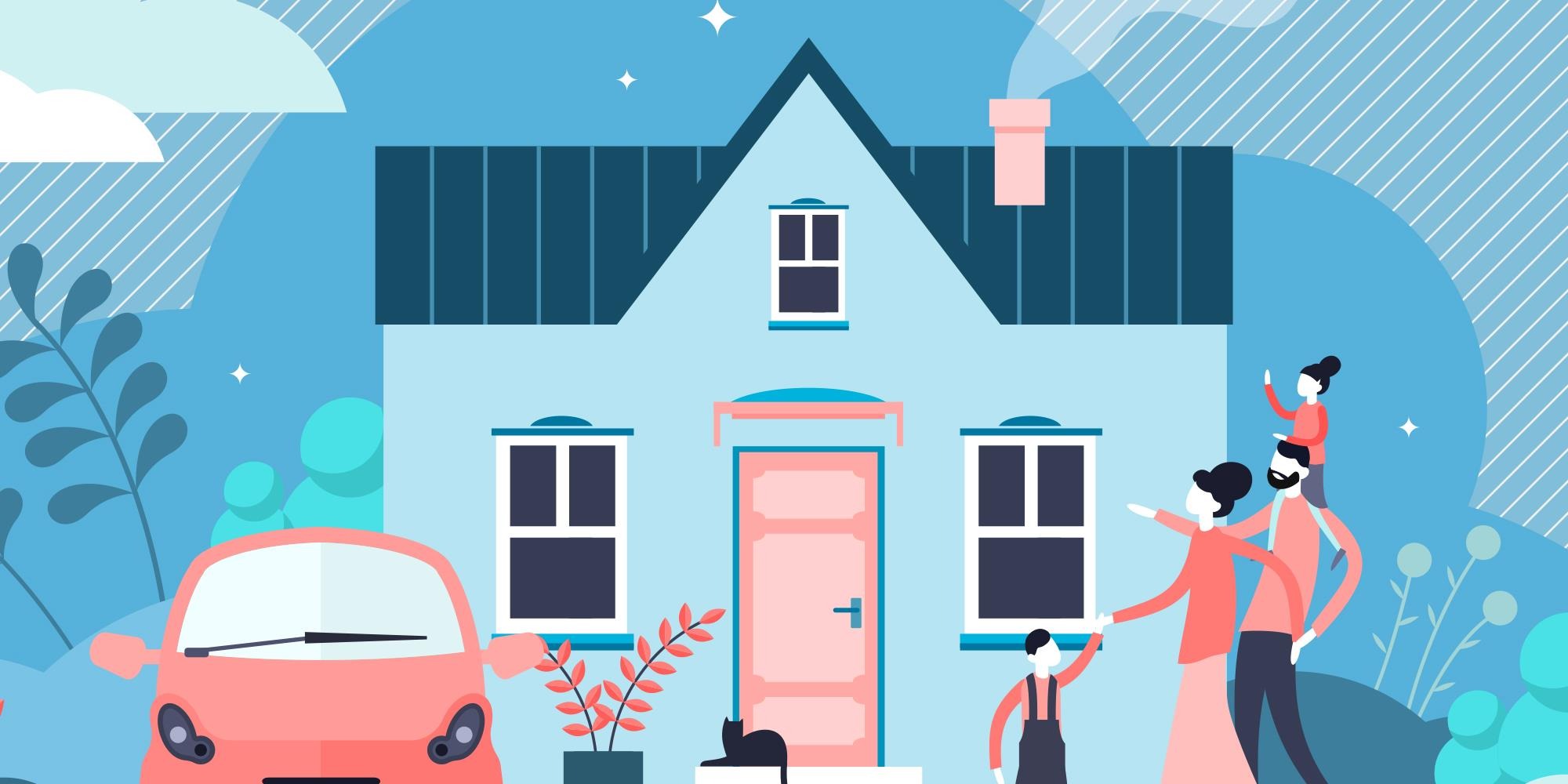 Graphic of a family buying a house