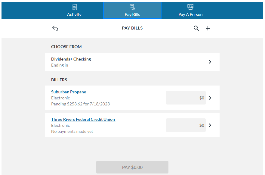 Transactions in 3Rivers Bill Pay